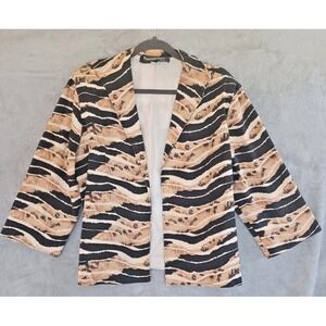 Painted Pony Xl Jacket Animal Print Artsy Open 3/4 Sleeve Business Tan Black